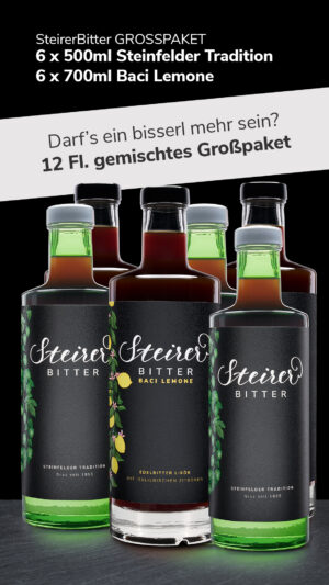 SteirerBitter 12er Kombi (6 Fl. Steinfelder Tradition 500ml & 6 Fl. Baci Lemone 700ml)