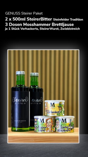 GenussteirerPaket 2 Fl. SteirerBitter Steinfelder Tradition 500ml + 3 DS Mosshammer Steirer3er